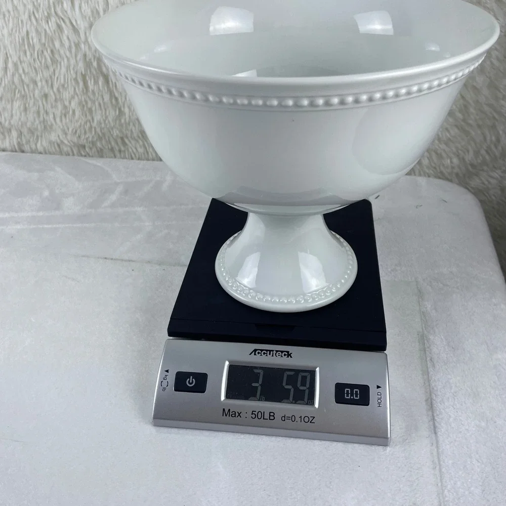 Threshold White Porcelain Pedestal Bowl Beaded Rim Footed Serving Centerpiece